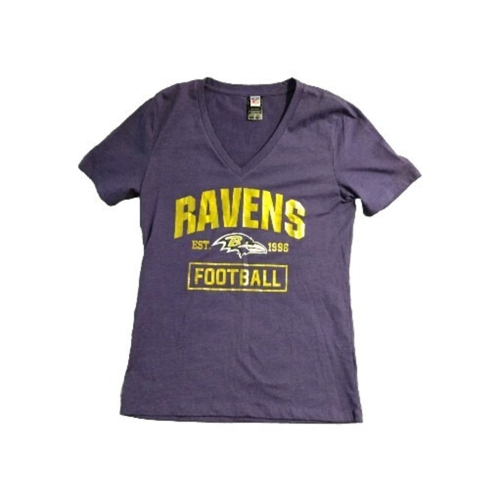 NFL Baltimore Ravens Women Purple Gold V-Neck T-Shirt Any Name 00 Large
